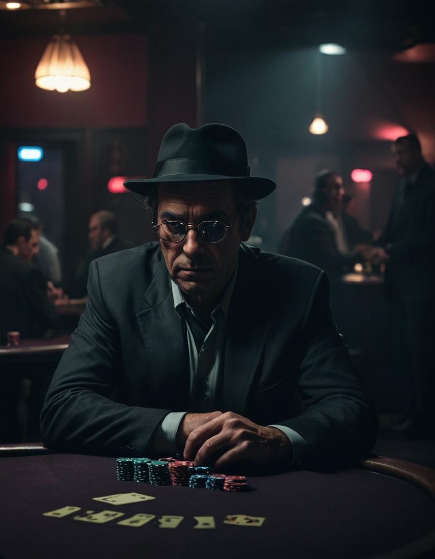 Neon Noir Gambler in Underground Casino