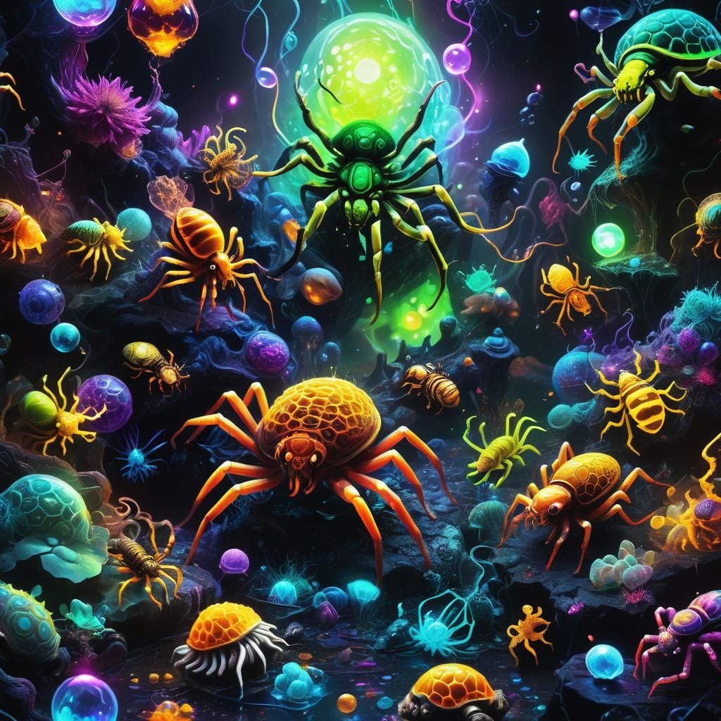 Psychedelic Electric Art: Neon Swarm in Honeycomb Structure