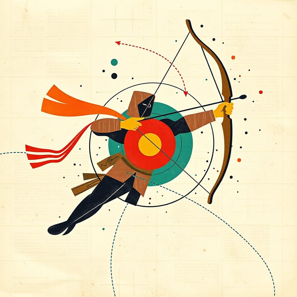 Stylized Archery Competition in Constructivist Newspaper Col...