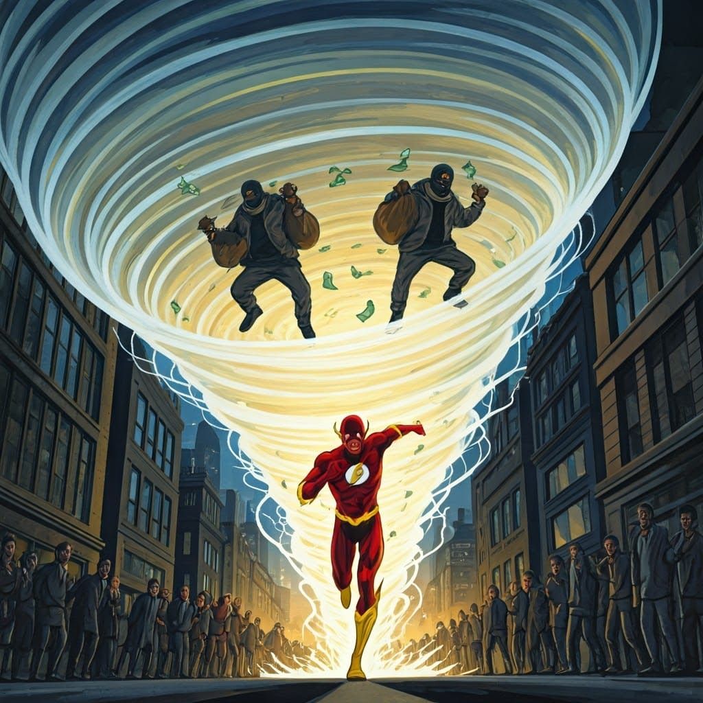 The Flash Creates Tornado in Comic Book Style