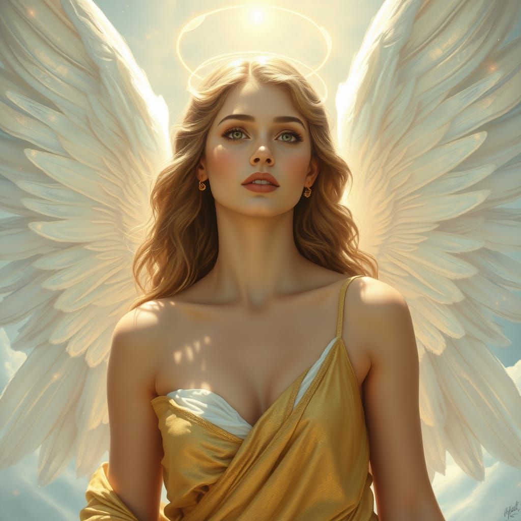 Celestial Angel Descended from the Heavens in Ethereal Renai...