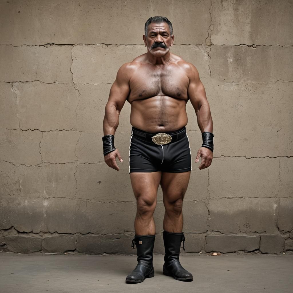 Salvadorian Wrestler Defiant Full Body Portrait