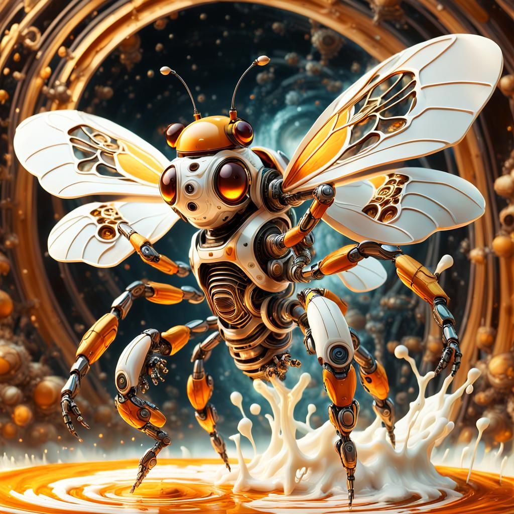 Robot Bee Producing Milk: Mechanical Fantasy Art
