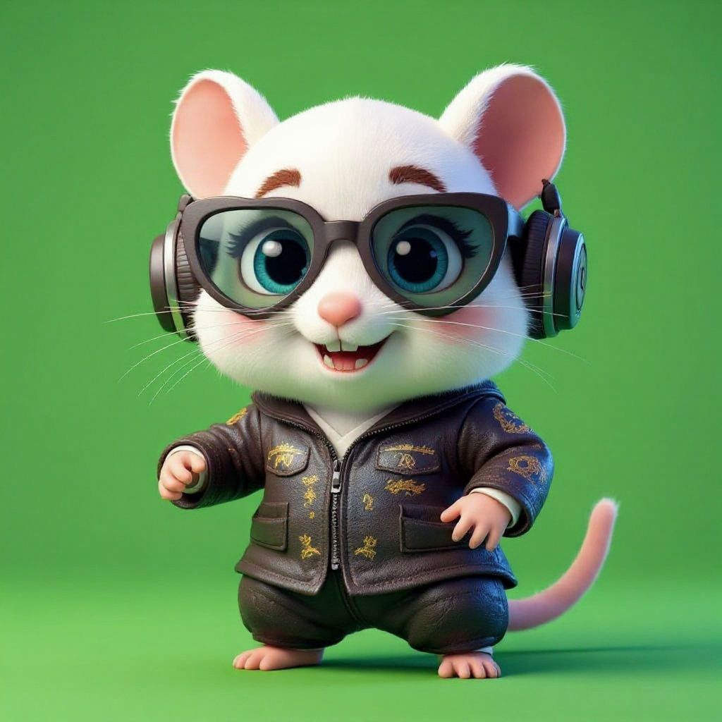 Cute Hamster Character in Teal Sunglasses and Headphones