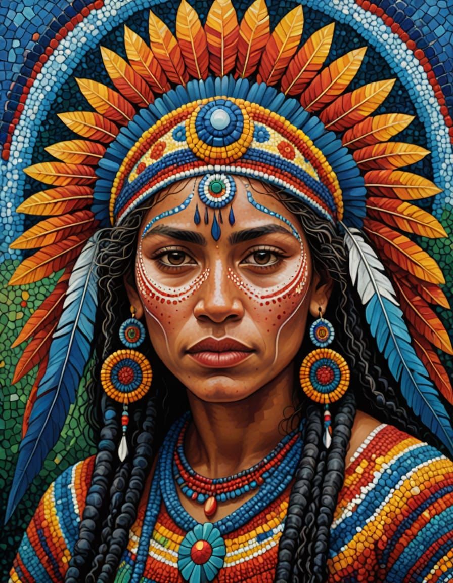 Taino Woman in Pointillism Style, Expressive Tears