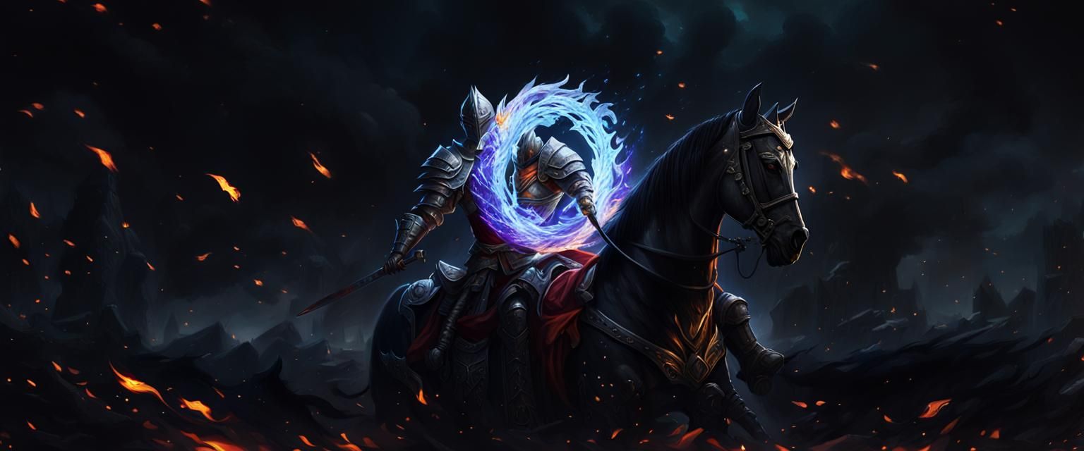 Epic Knight on Flaming Horse: Dark Fantasy Art