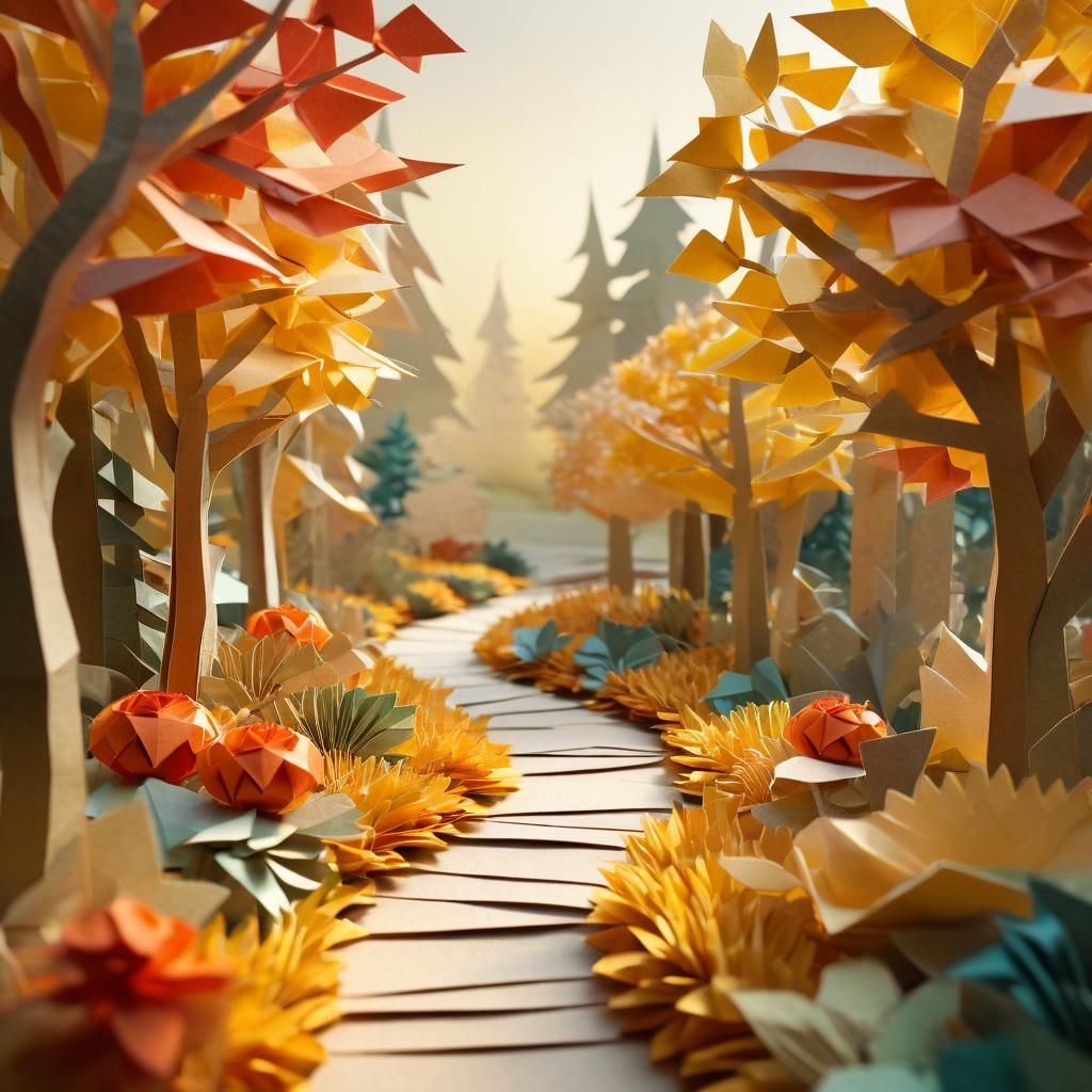 Autumn Garden in Paper Collage Art Style