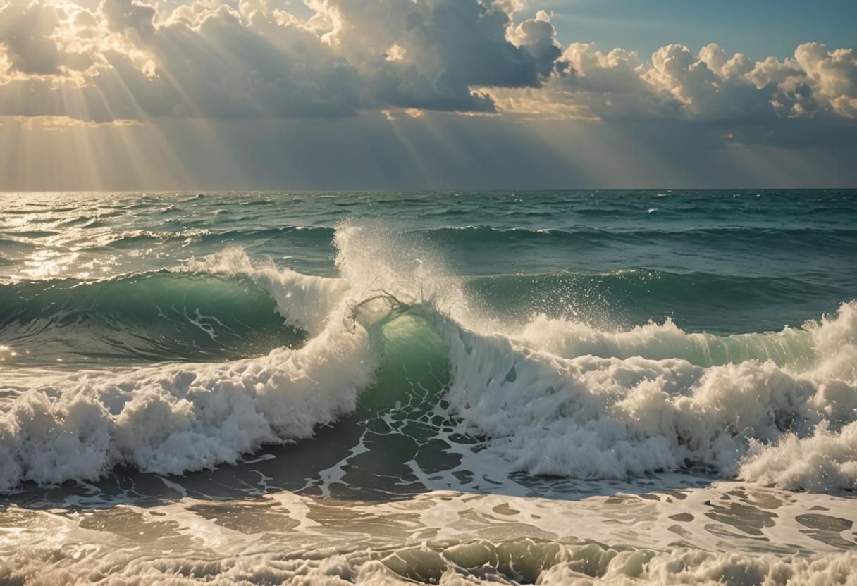 Radiant Ocean Wave with Divine Sunlight