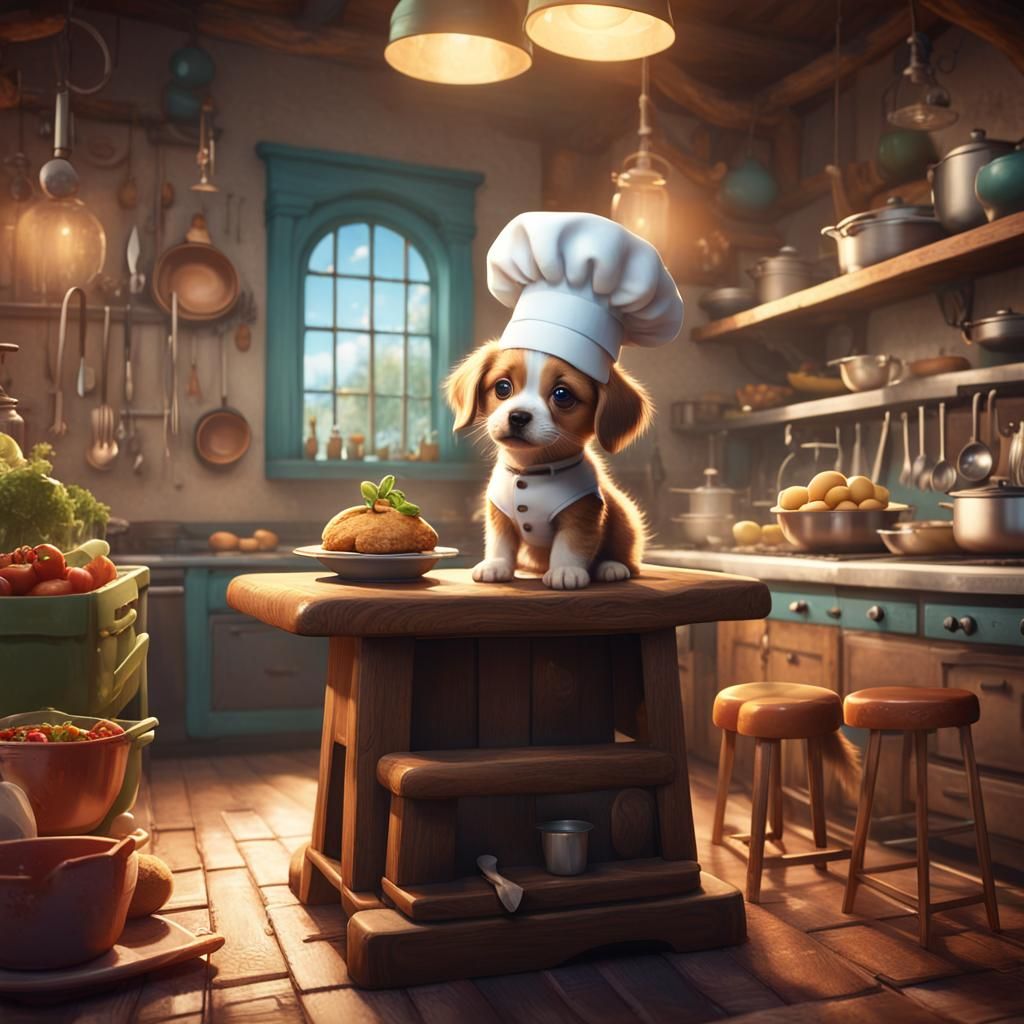 Puppy Chef Learns From Kitten in Kitchen