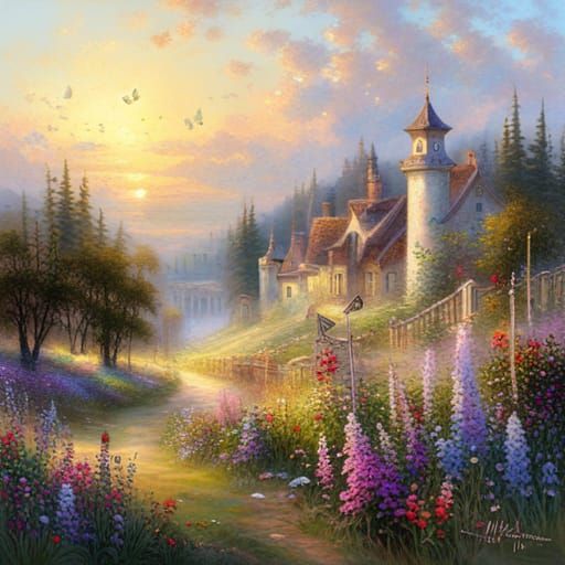 Ethereal Sunrise Over Wildflower Meadow