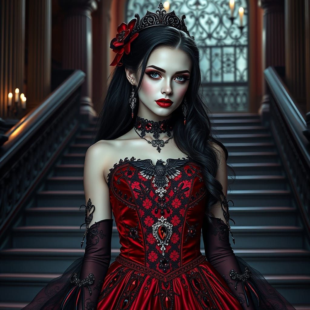 Gothic Princess in Red and Black Attire