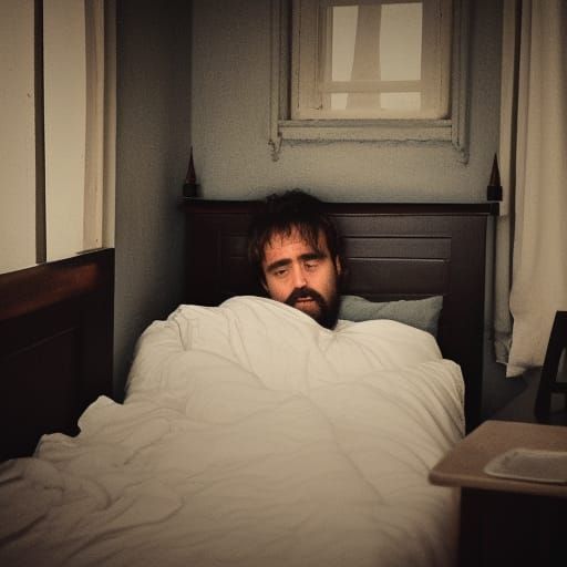 Hyperrealistic Image of Jean Valjean Sick in Bed