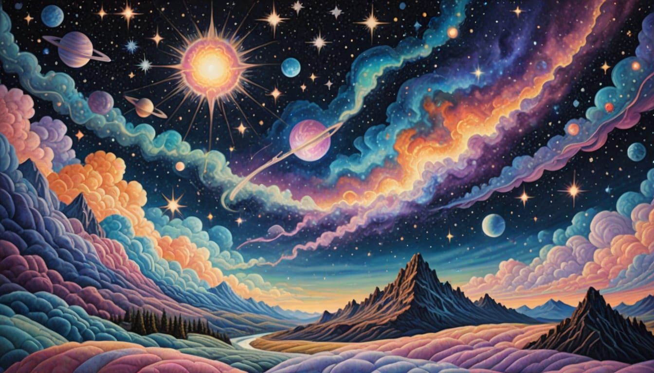 Ethereal Cosmic Quilt Drifts Through the Astral Plane in Pas...