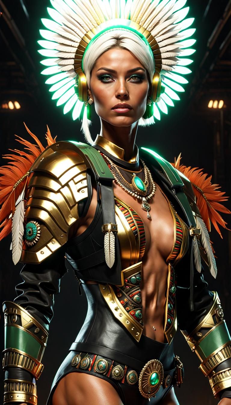 Aztec Warrior Woman in Cyberpunk Armor, 8K