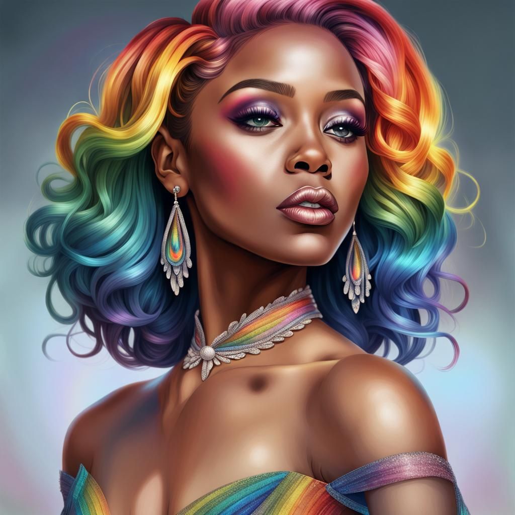 African American Woman with Rainbow Hair in Digital Art