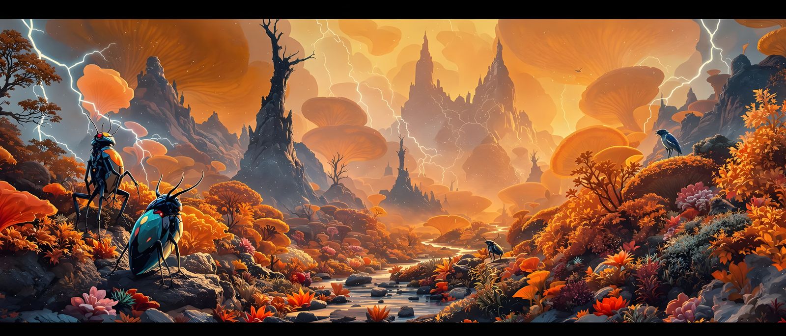 Bioluminescent Ecosystem in Gouache and Watercolor