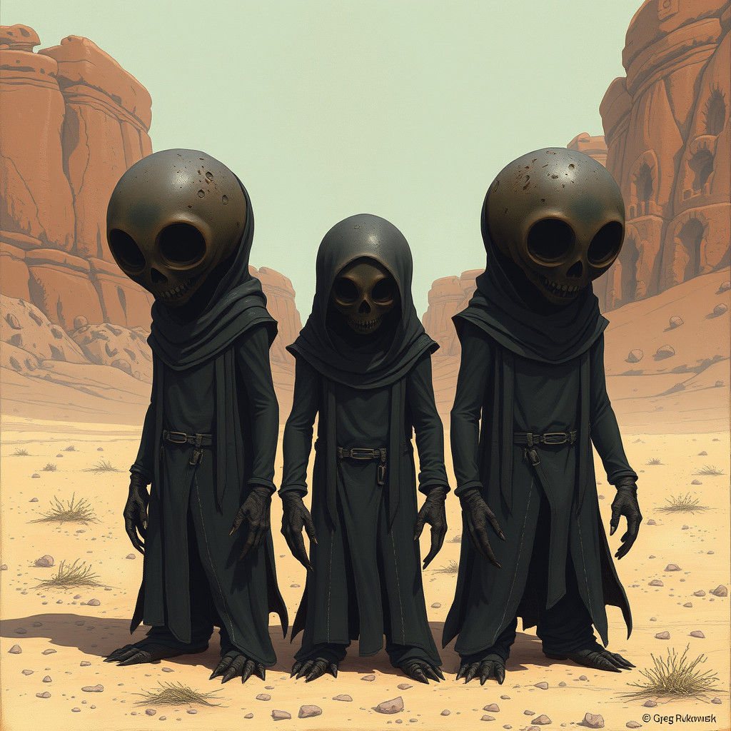 Dark Cultists in Desert Landscape