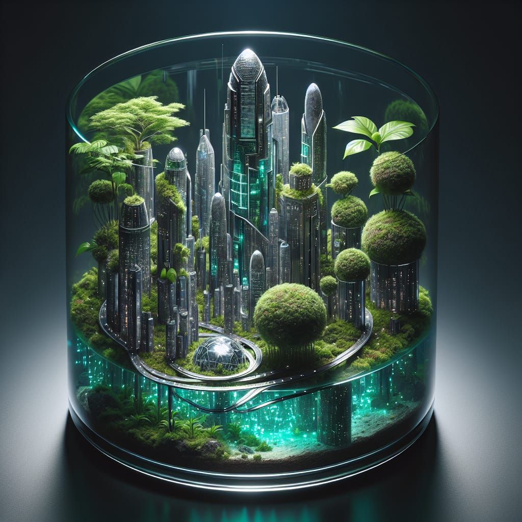 Futuristic City in Jungle Terrarium: Photorealistic Image