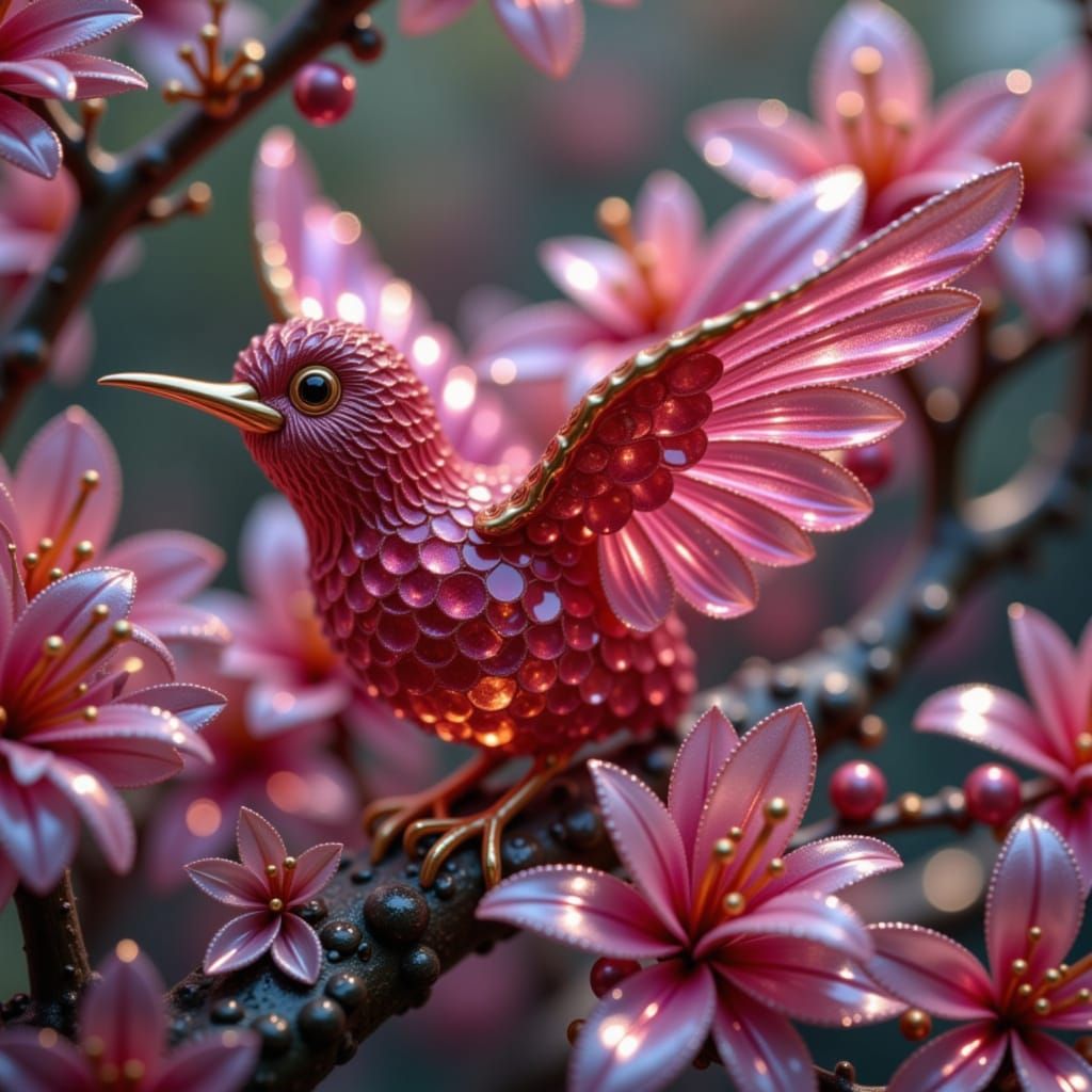 Sparkly Ruby Bird with Dream Texture