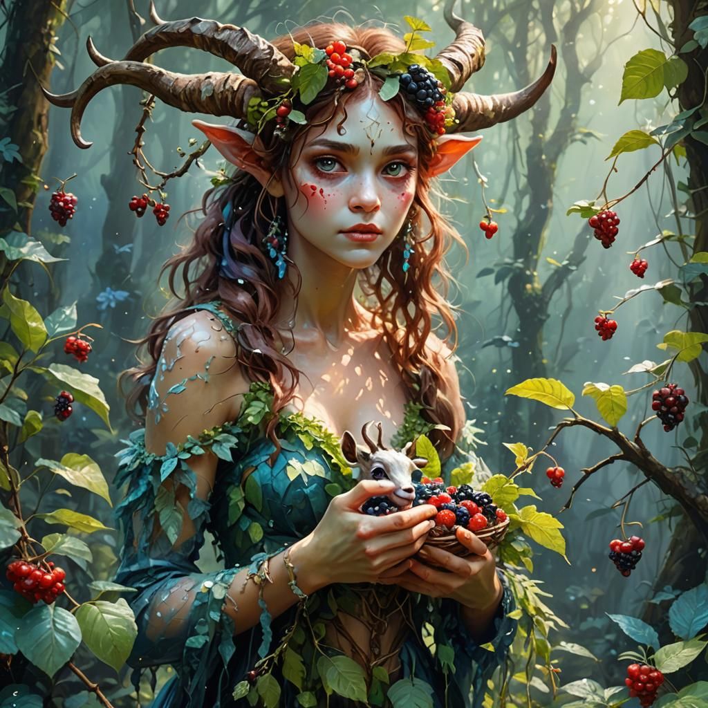 Adorable Faun in Jungle, Ethereal Fantasy Art