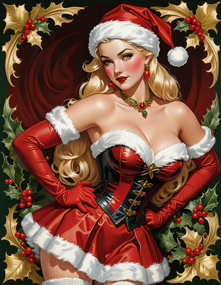 Sultry Santa Helper in Art Nouveau Style