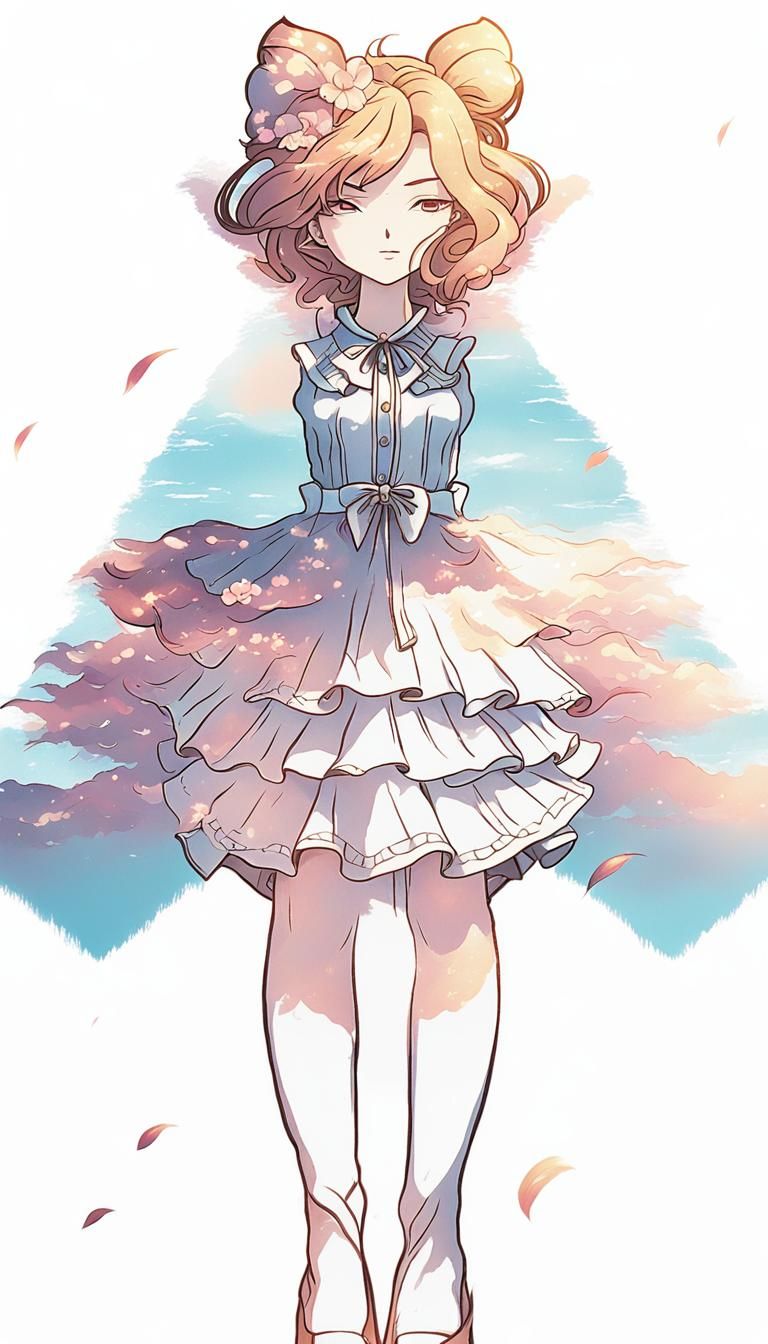 Anime Girl in Summer Outfit with Sakura Petals