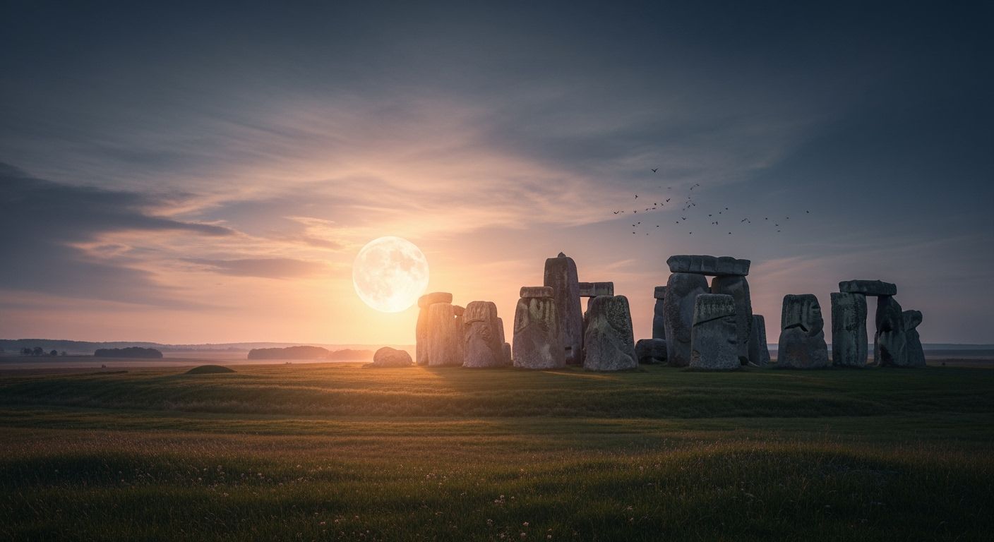 Full Sturgeon Moon rising over Stonehenge