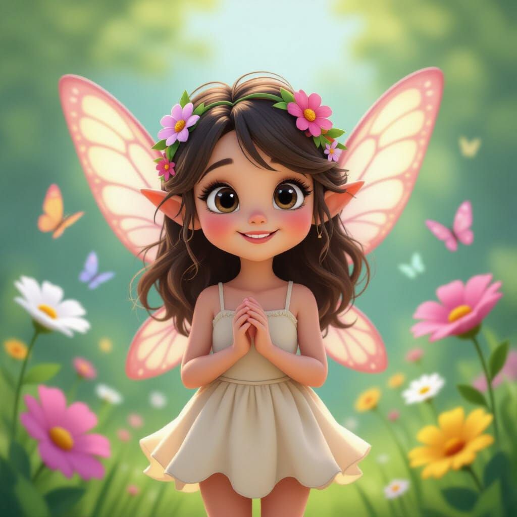 Cute Fairy Nature Angel in Cheerful Cartoon Style