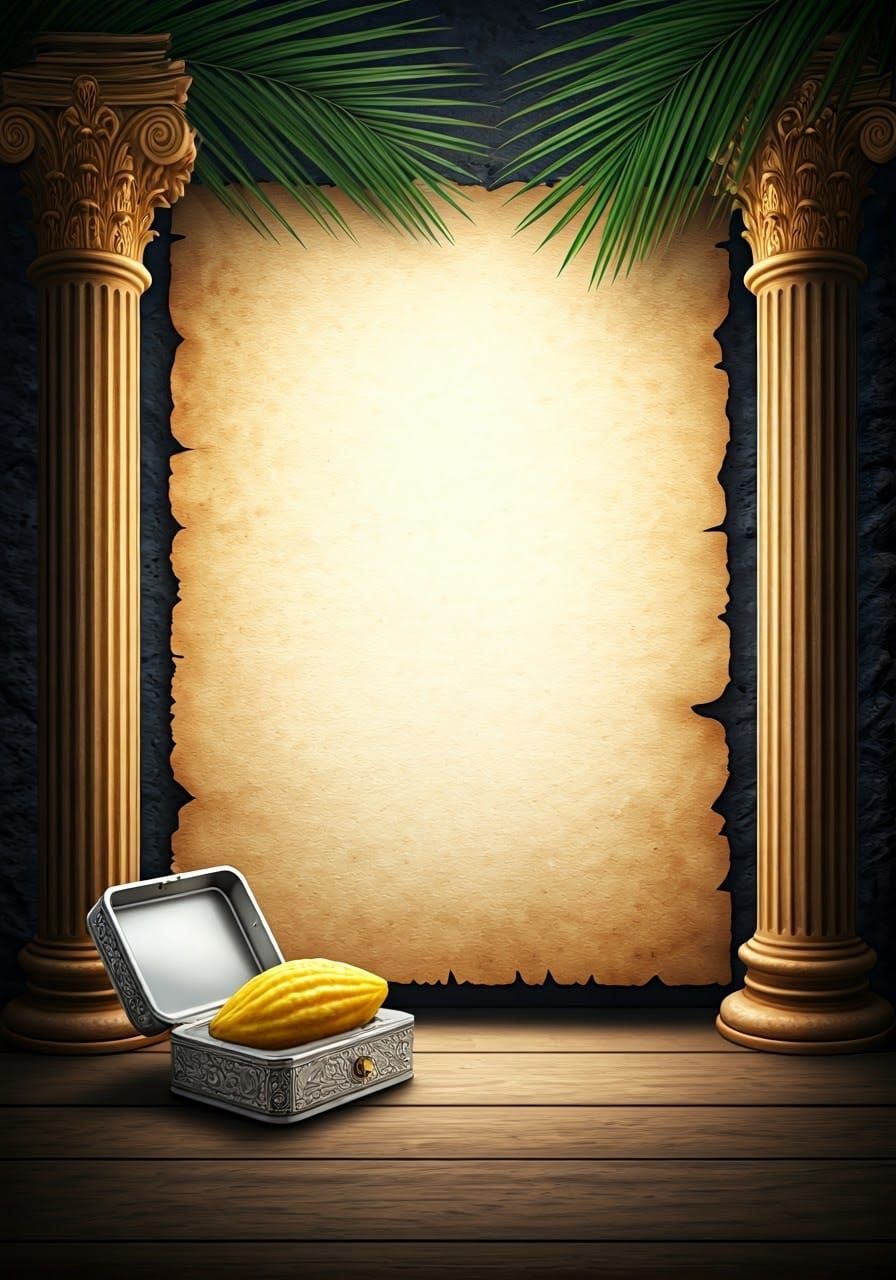 Sacred Parchment with Carved Columns in Dramatic Light