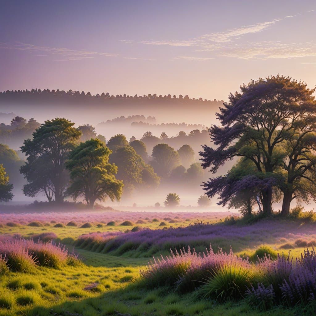 Ethereal Impressionist Landscape in Purple Tones
