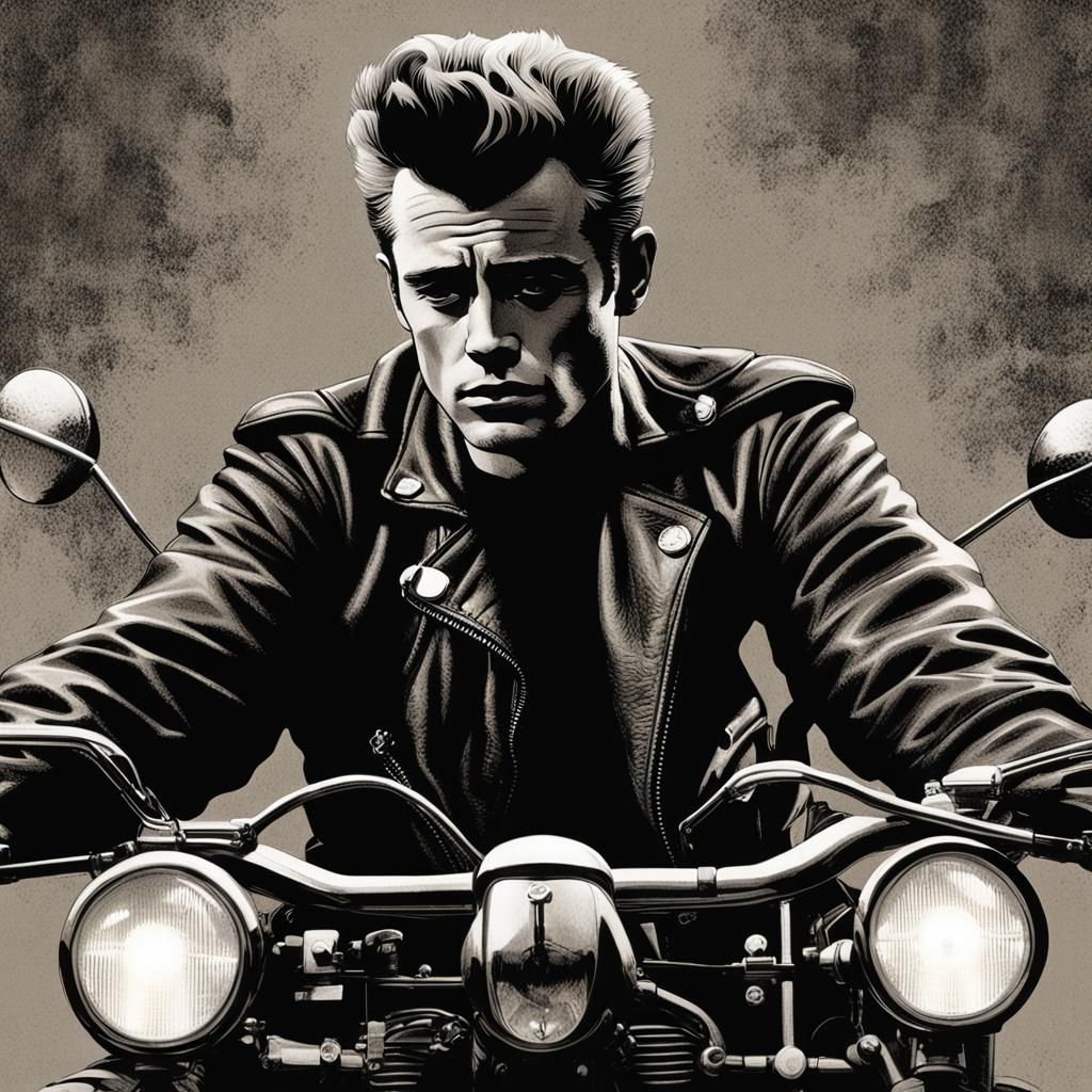 James Dean on Motorcycle in Dynamic Lighting