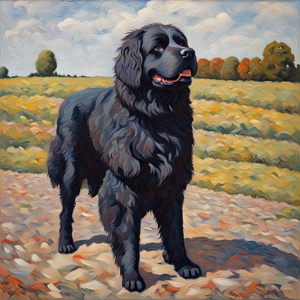 Newfoundland Dog in Expressionist Oil Painting Style