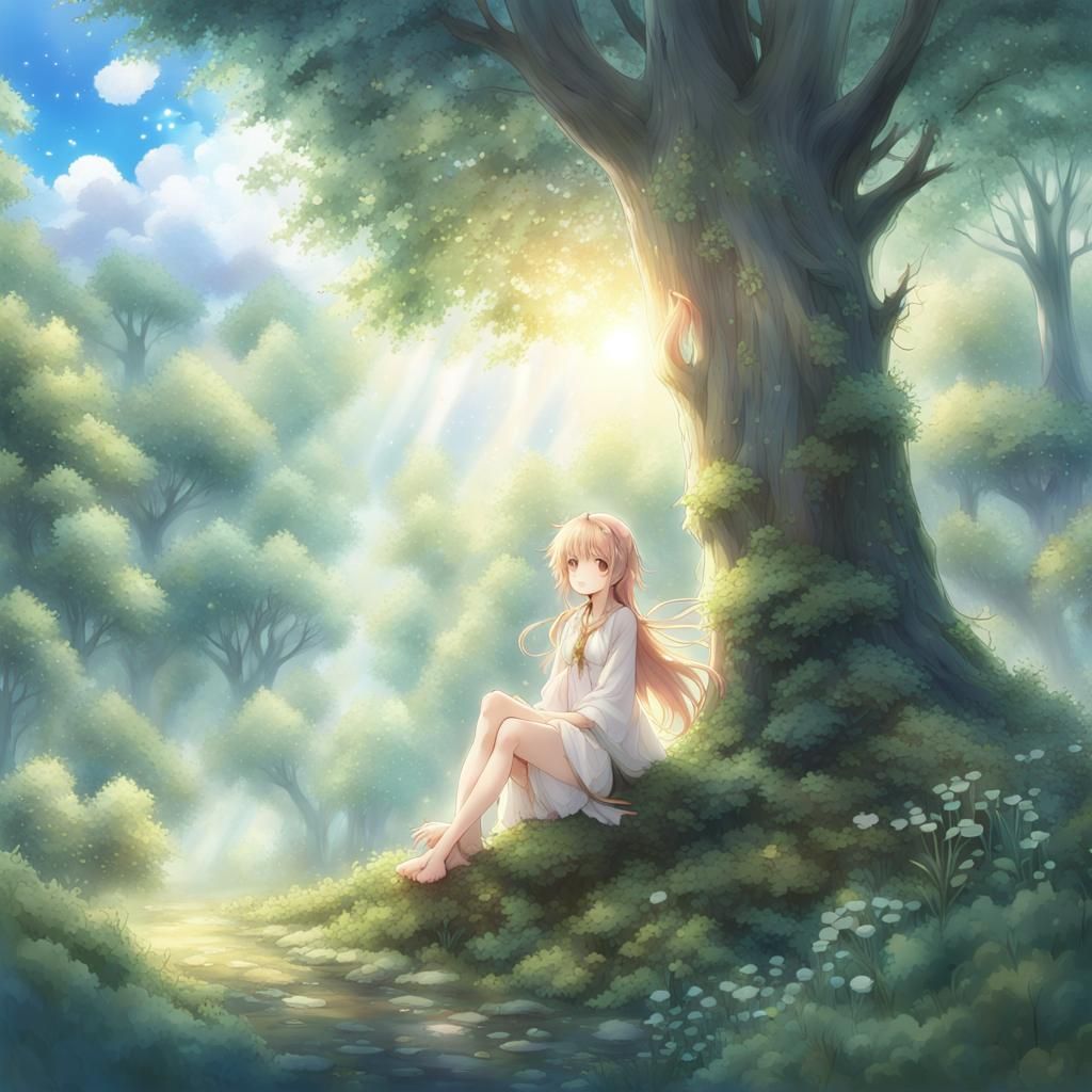 Forest Fairy in Anime Style with Sunshine