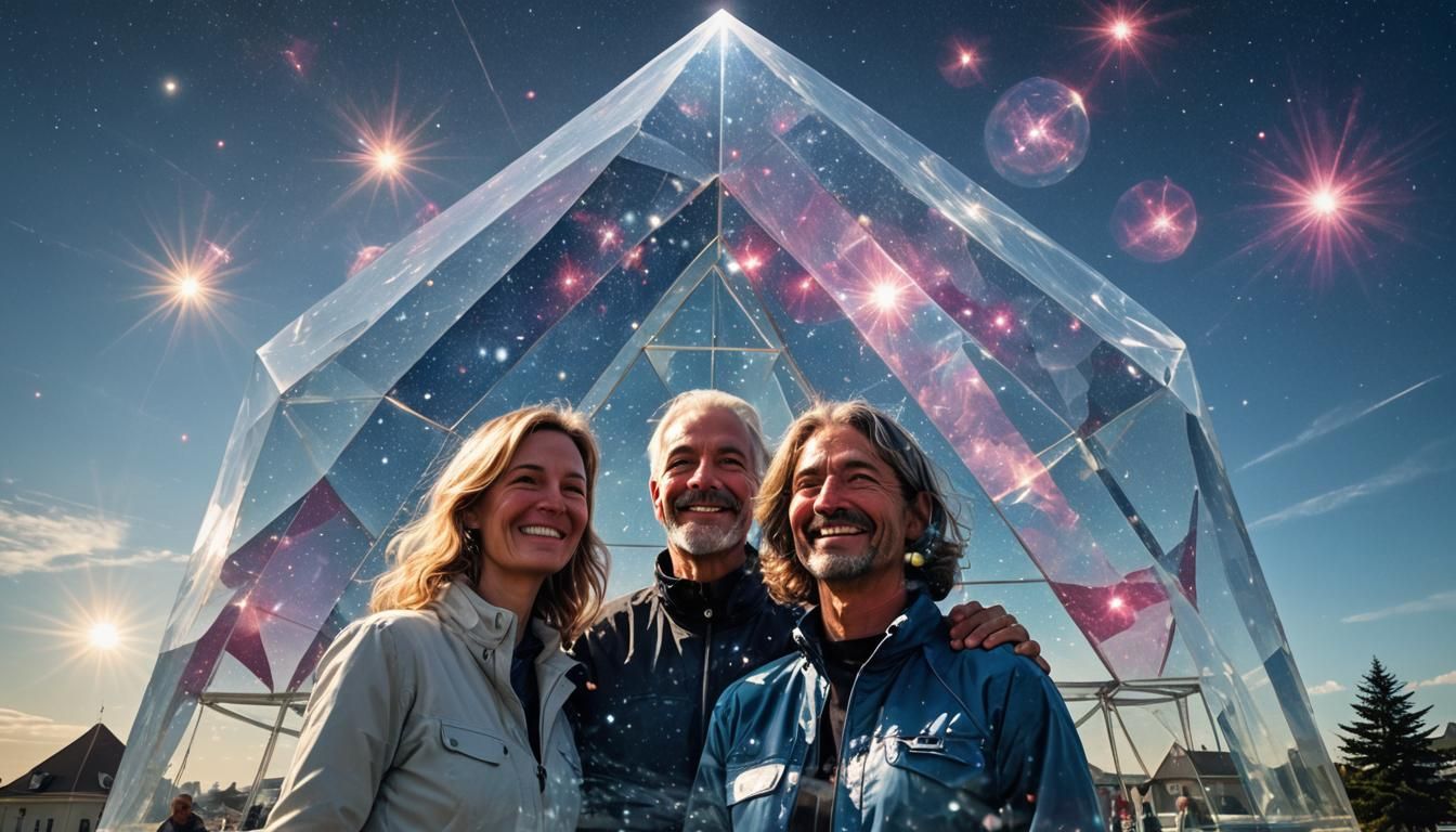 Family of Light in Ascending Sky Double Exposure