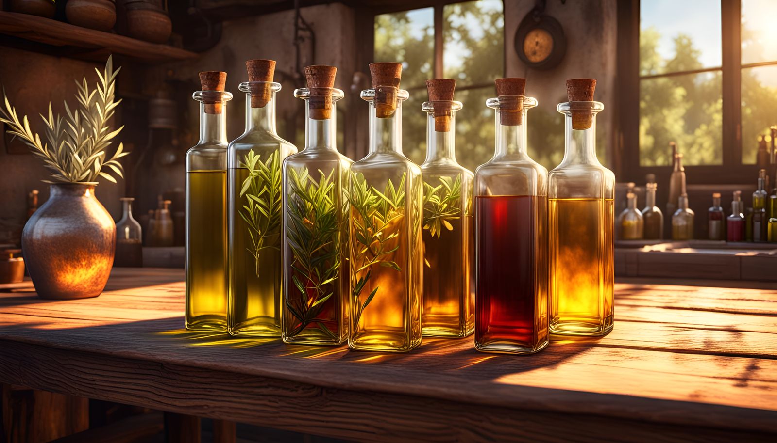 Olive Oils and Vinegars in Golden Hour Lighting