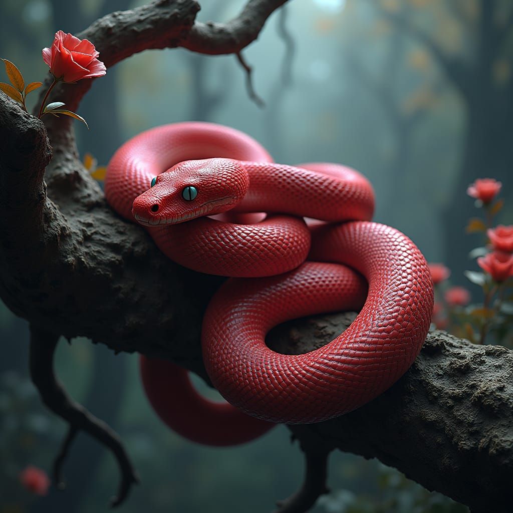 Blood Red Corn Snake in Mystical Forest