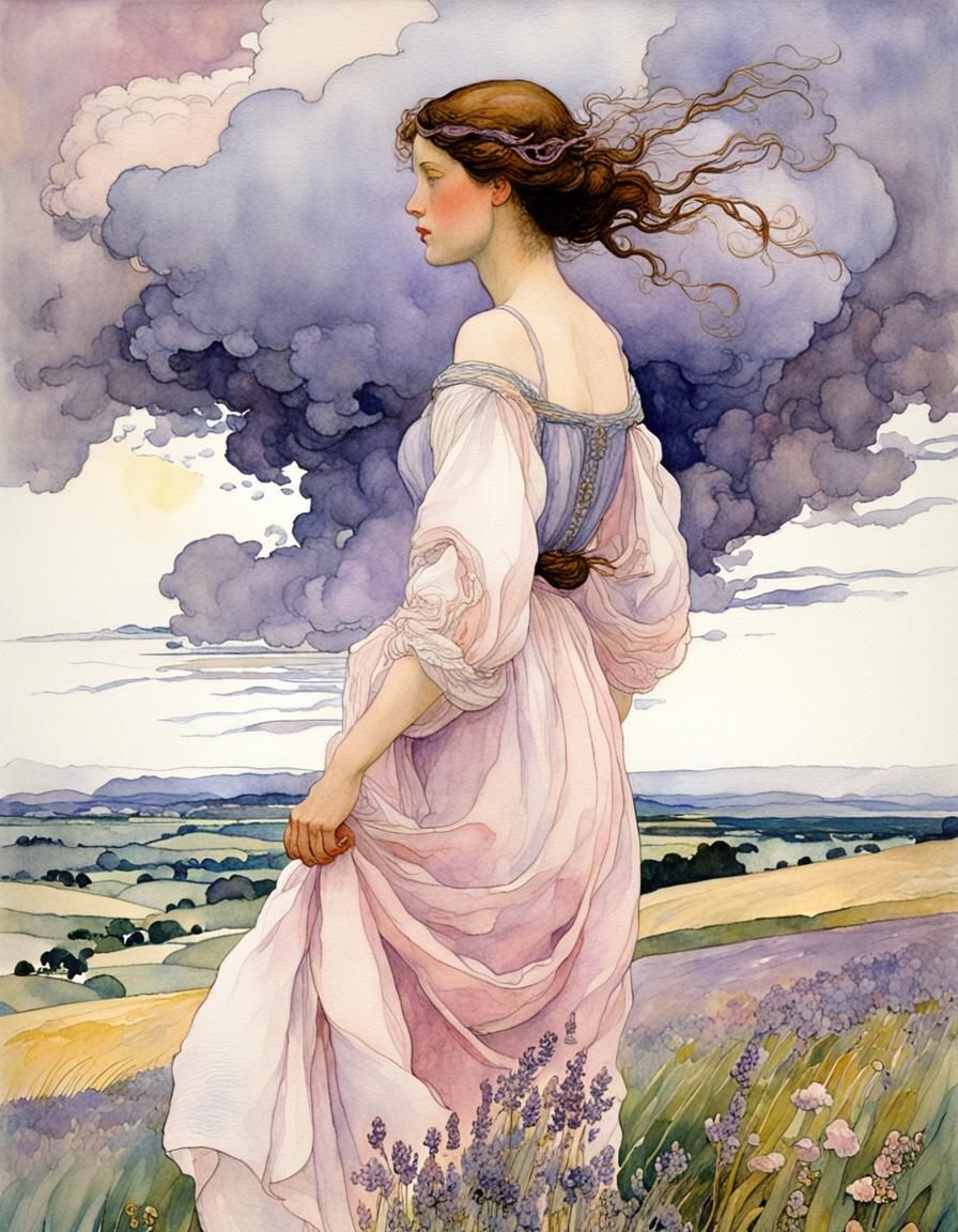Ethereal Summer Goddess in a Whimsical Storm