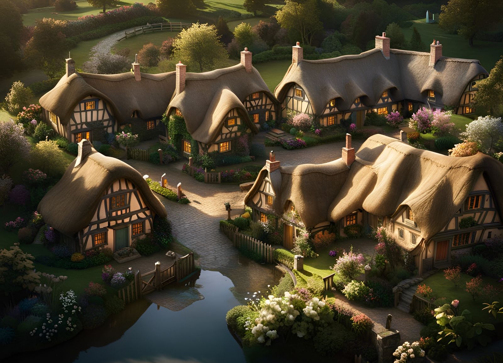 Quaint Flowery English Village by Ruysch, Jones, Seveso, and...