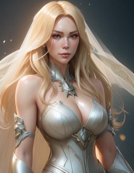 Blonde Woman in Wedding Dress, Detailed Portrait