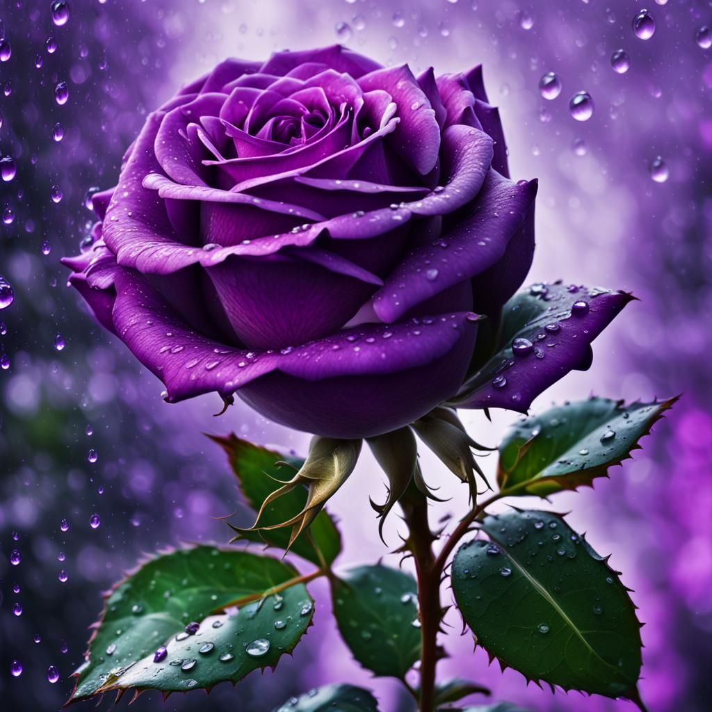 Luminescent Purple Rose in Hyperrealistic Detail