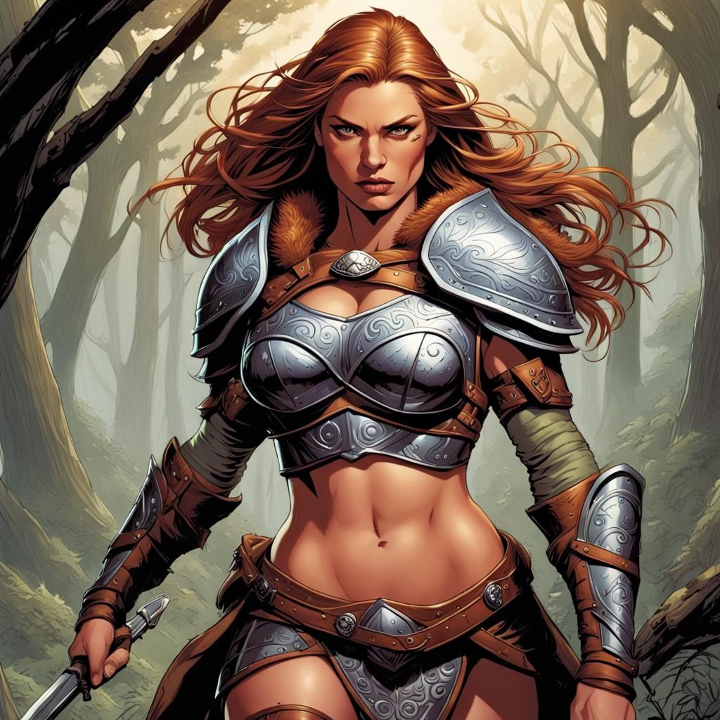 Sensual Warrior Woman in Comic Book Art Style