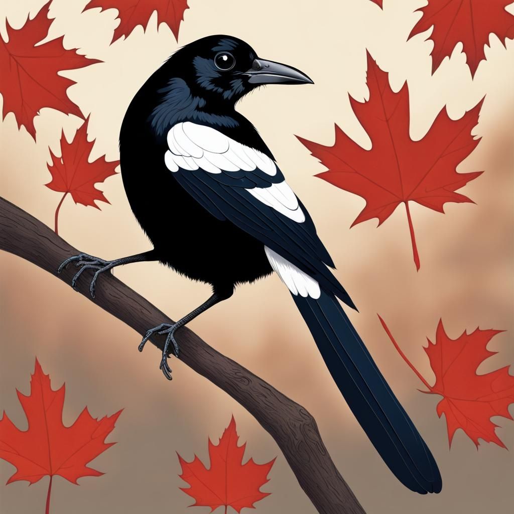 Magpie with Maple Leaf