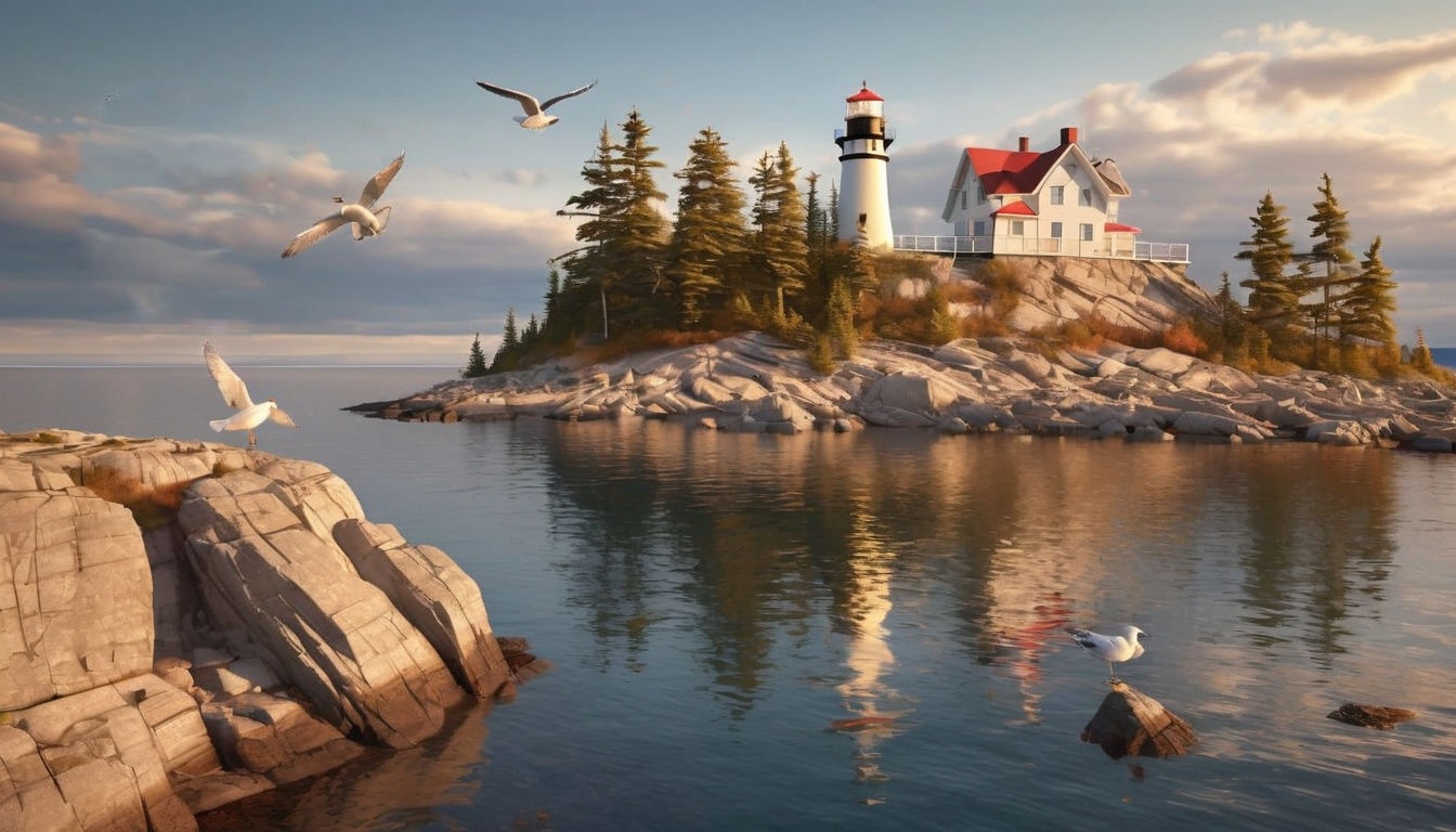 Photorealistic Canadian Lighthouse at Golden Hour