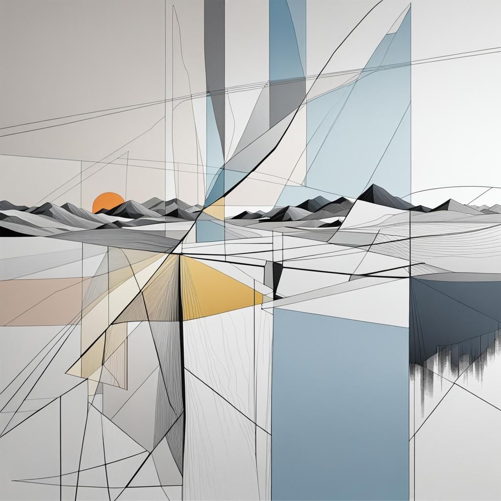 Abstract Landscape Art in Lines and Colors