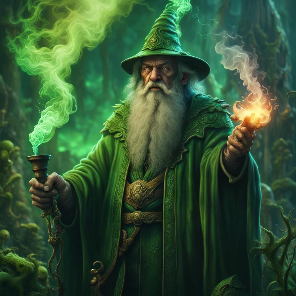 Wizard Battles Tentacles with Magic Staff