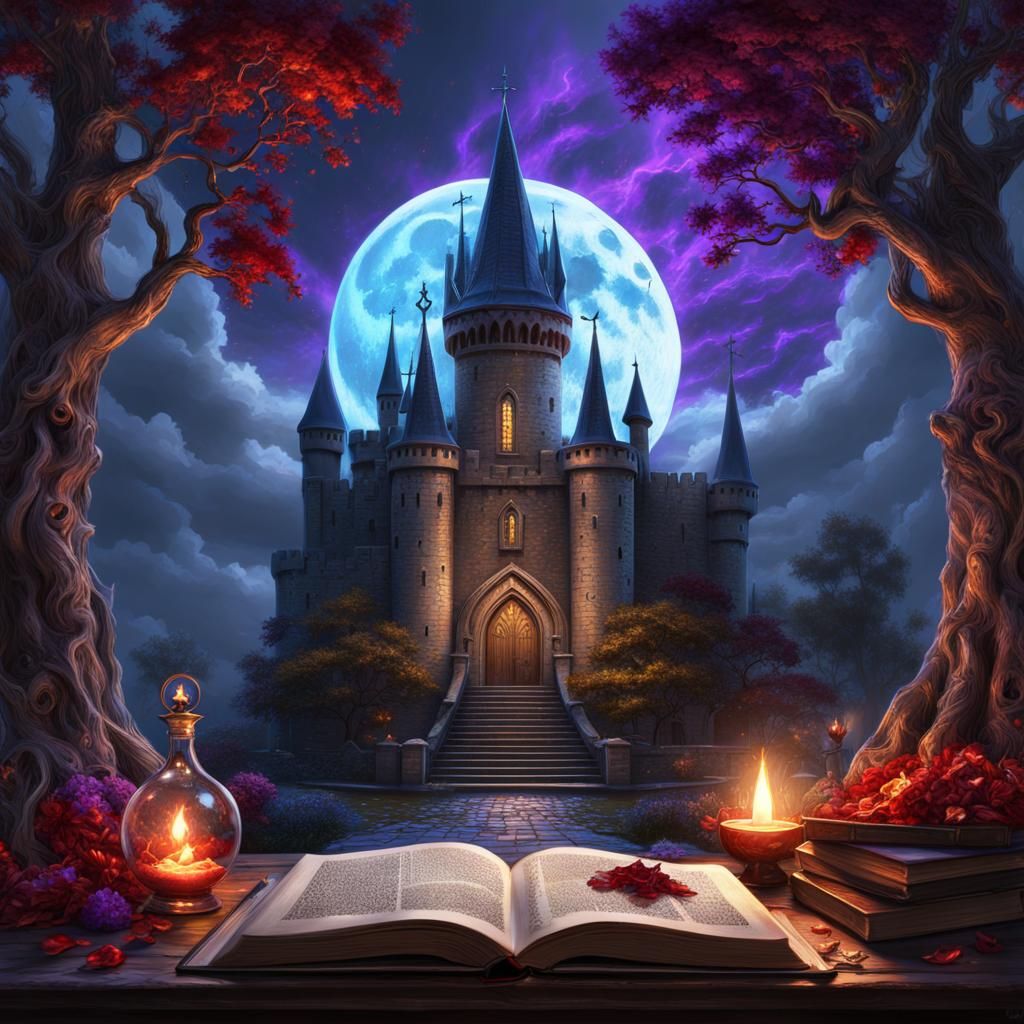 Wizard in Castle with Magic Items, Dark Fantasy Art
