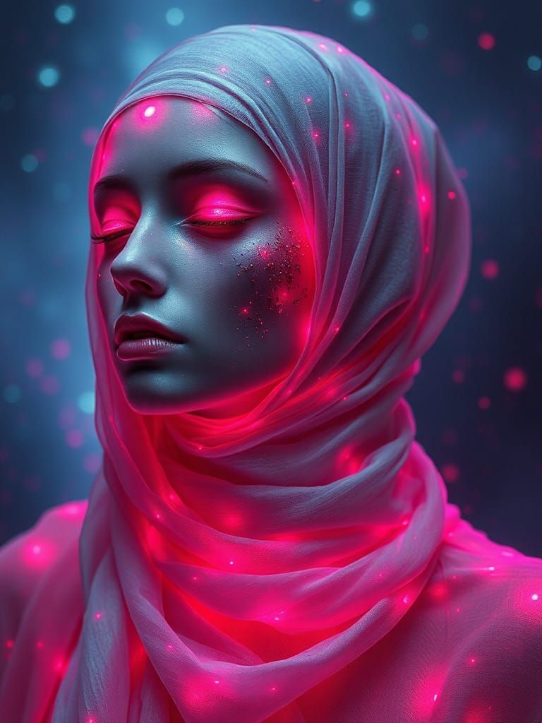 Silk Cyborg in Bioluminescent Dreamscape