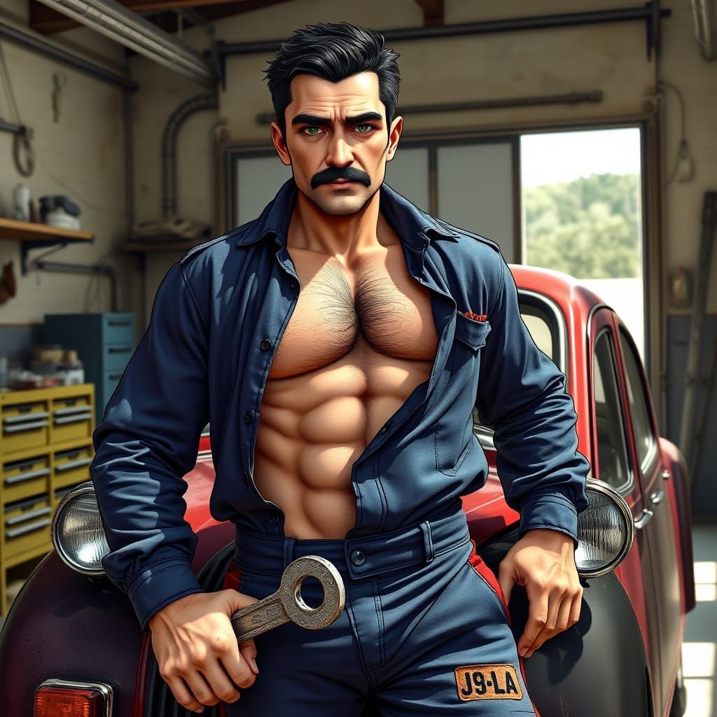 Mechanic in Anime Style Leans on Citroën