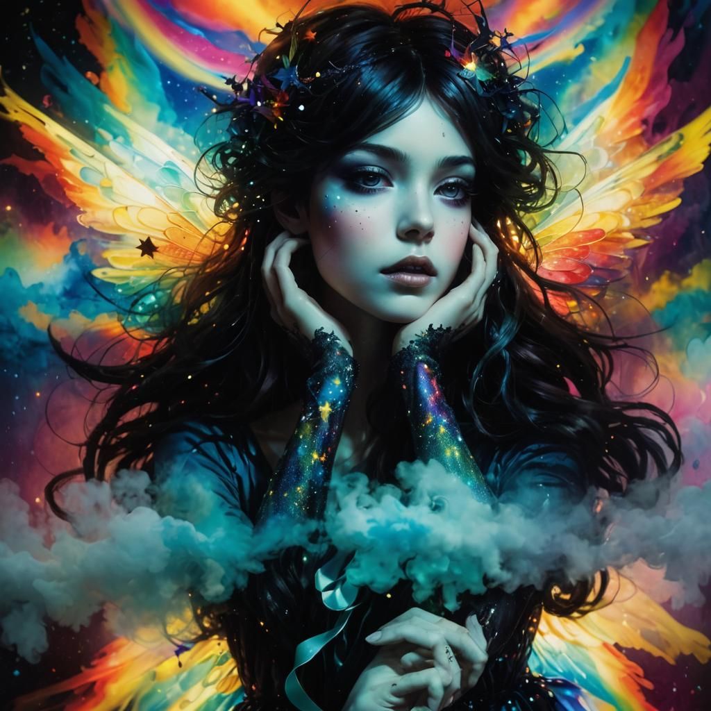 Luminous Fairy in Dreamlike Surrealist Collage