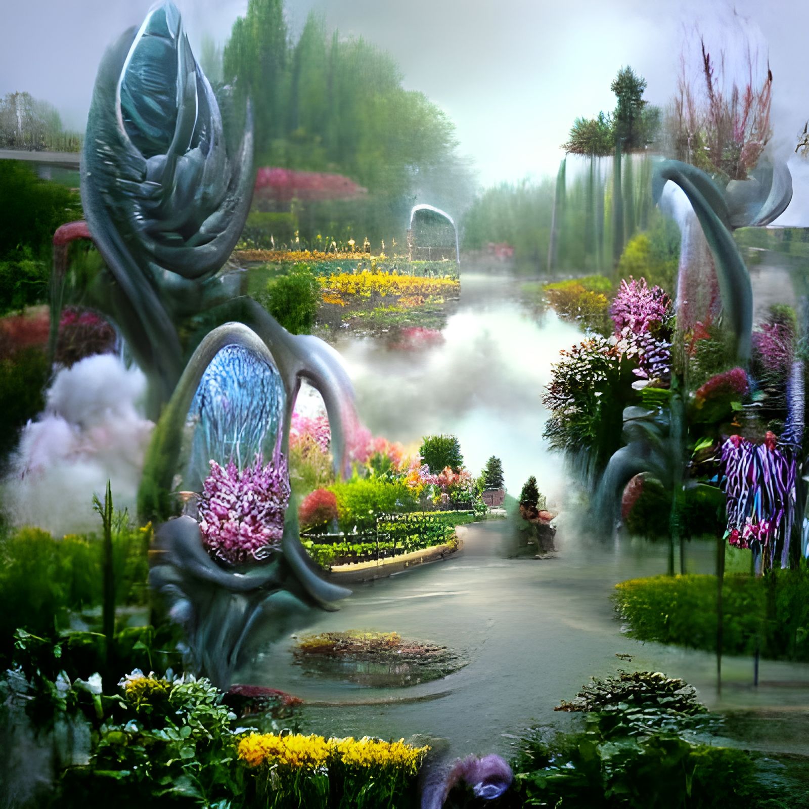 Ethereal Alien Flower Garden in Hyperdetailed Fantasy Style
